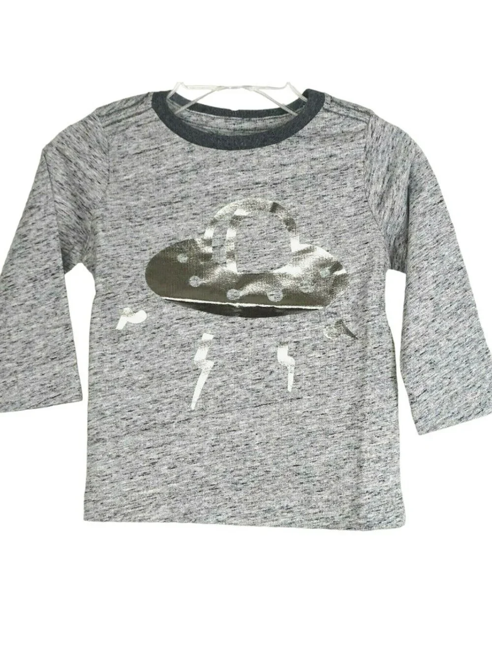 Gymboree UFO Graphic T-shirt Shirt Boys Size 6-12 Month Gray Silver Long Sleeve